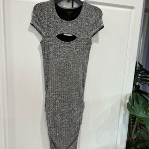 Oris Gray Textured Cutout Midi Dress